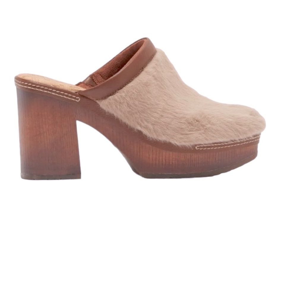 Kork-Ease Korks Lori Faux Fur Brown Leather Clog Mules Size 10